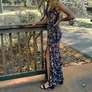 Primavera Couture Black Foral Prom Dress